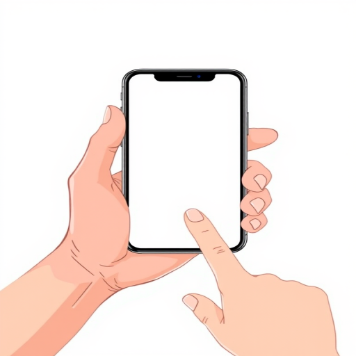 Create an illustration of a hand holding a smartphone with a blank screen, accompanied by another hand pointing at the smartphone, captured with a 50mm lens at f/2.8, ISO 100, 1/100s shutter speed, overhead lighting from a softbox, in a clean and minimalist style.