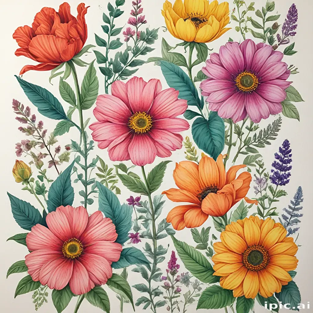color drawings of flowers
