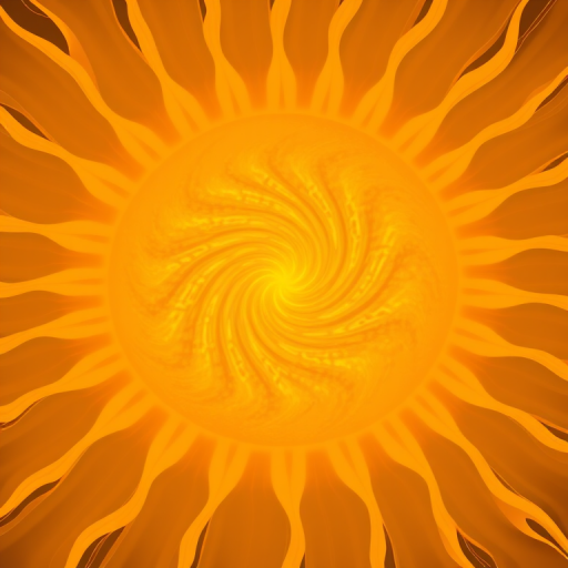 Create an image of a bright yellow sun with swirling patterns in the center and radiating rays around it, captured using a DSLR camera, f/8 aperture, ISO 100, 50mm lens, in a high-contrast style with vibrant colors.