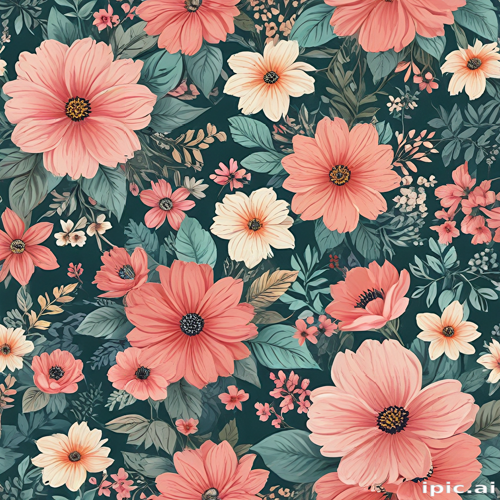 Vibrant Floral Pattern Featuring Diverse Flowers and Lush Greenery ...
