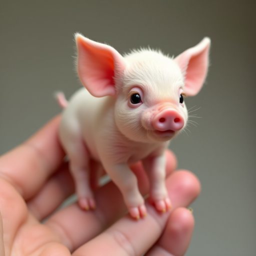 An extremely hyper-realistic baby pig, its whole body fits perfectly in someone's finger. The baby pig has rare colors and is extremely adorable. The baby pig is extremely cute, making it eye-catching when enlarged. And standing on 2 legs