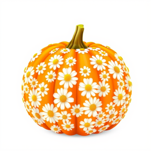 a whimsical orange pumpkin with white daises pattern covering the pumpkin. Solid white background sublimation vector 3000dpi 32k