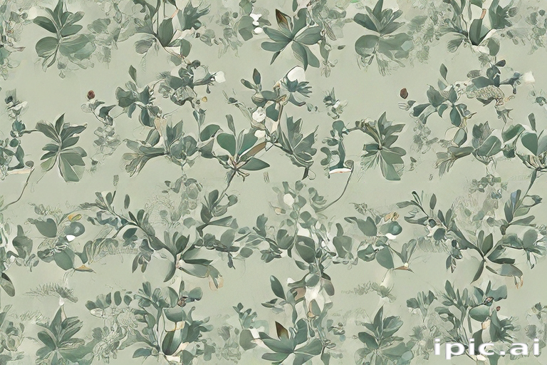 Delicate Green Floral Pattern with Textured Leaves and Subtle Details