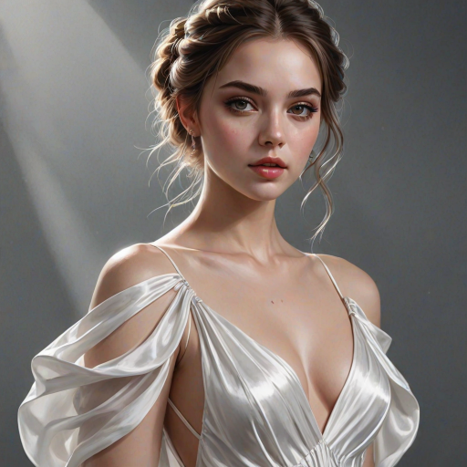 digital painting,  digital illustration,  stunning girl, make up , white silk dress extreme detail,  digital art,  4k,  ultra hd
