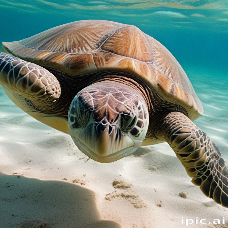A Majestic Sea Turtle Gliding Gracefully Through Crystal Clear Ocean ...