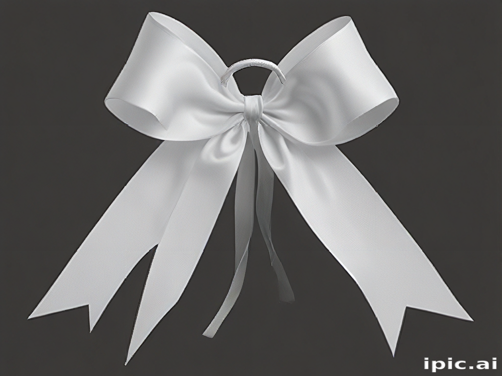 Elegant White Satin Bow with Long Ribbons Against a Dark Background.