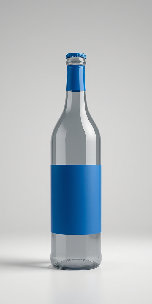 create a highly detailed digital illustration of a gray bottle with a blue label in a 3D perspective, camera settings f/8 aperture, ISO 100, shutter speed 1/60s, shot from a 45-degree angle, using a high-resolution DSLR camera with natural lighting to enhance image quality.