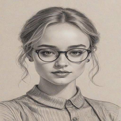 Dazzling Phoebe Dynevor, pencil sketch, portrait of Gorgeous woman 1921s in glasses, hair style beatnik, outline, clear lines, fine lines, 8k