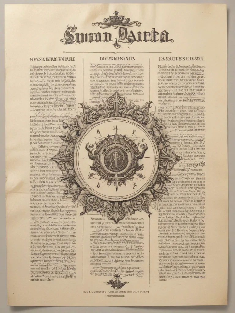 Historical Document Featuring Intricate Design and Detailed Text on ...
