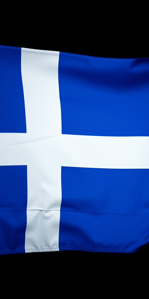 Generate an image of the Icelandic flag, vibrant colors, high detail, using a DSLR camera, aperture f/8, ISO 100, 50mm lens, soft lighting from the left side, shallow depth of field.