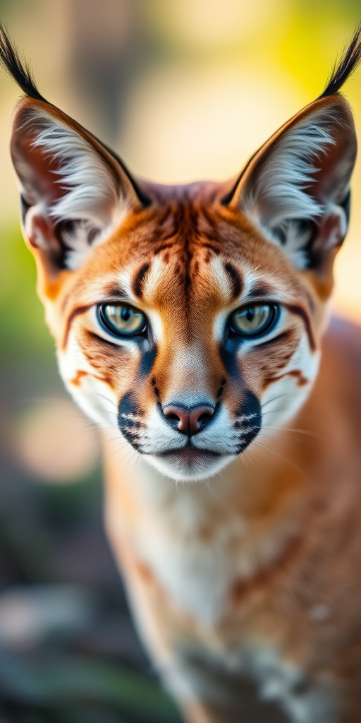 caracal portrait, soft focus, f/2.8 aperture, 50mm lens, 1/200 sec shutter speed, natural lighting, shallow depth of field, DSLR camera, vibrant colors