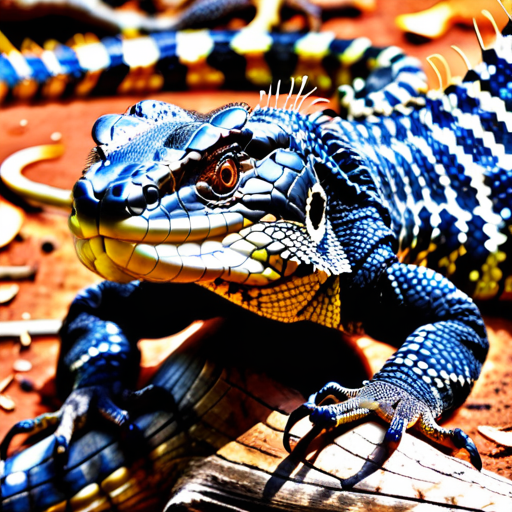 Stunning Close-Up of a Colorful Blue and Black Lizard in Nature