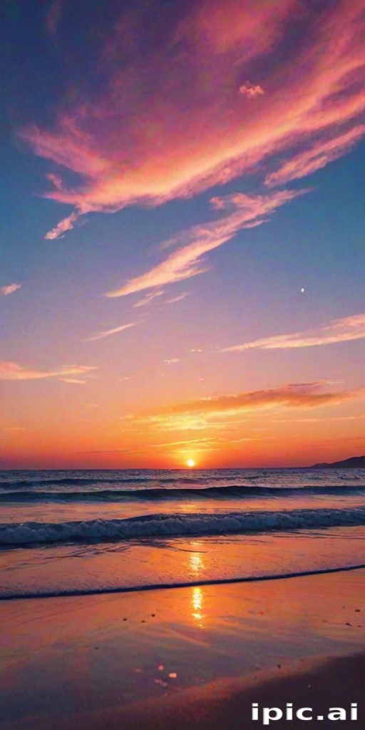 Stunning Sunset Over Ocean Waves with Colorful Sky and Reflection
