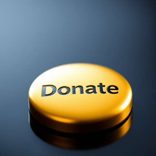 Create a glossy golden button with the word "Donate" in bold, soft-focus background, shot with a DSLR camera at f/2.8 aperture, ISO 100, 50mm lens, and soft lighting.