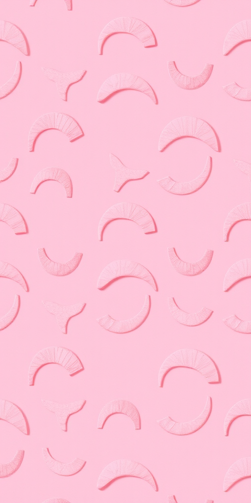 Create a seamless pattern of abstract pink crescent shapes on a soft pink background, utilizing a high-resolution digital camera with a focal length of 35mm, aperture set to f/8 for enhanced depth of field, and a top-down view to capture the entirety of the design.