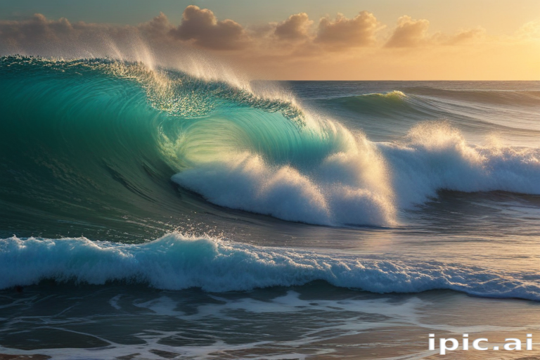 Majestic Ocean Waves Crashing Under a Colorful Sunset Sky at Dusk