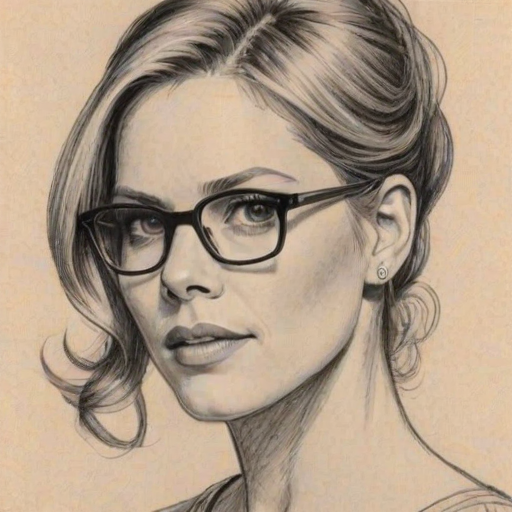Dazzling Mary McCormack, pencil sketch, portrait of Enchanting woman 1961s in glasses, hair style beatnik, outline, clear lines, fine lines, 8k