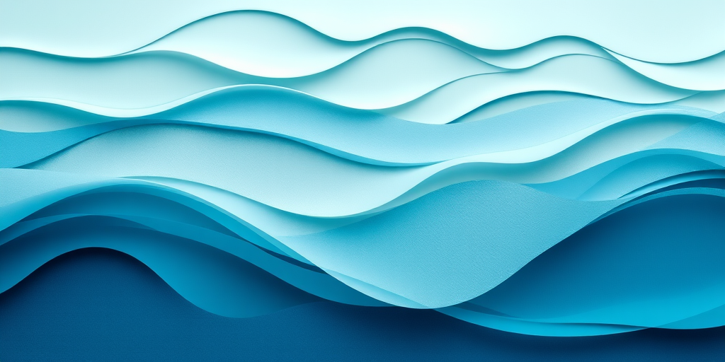 Create a layered abstract design featuring waves in various shades of blue and teal, focusing on smooth gradients and depth, captured with a DSLR camera at f/8, ISO 200, 24mm focal length, in a flat lay style for enhanced detail and clarity.