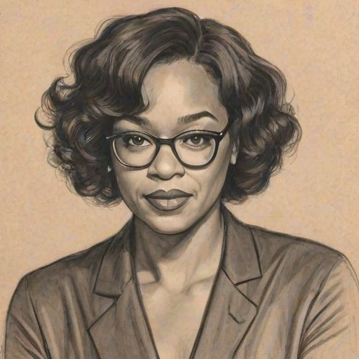 Fascinating Shonda Rhimes, pencil sketch, portrait of Fascinating woman 1925s in glasses, hair style beatnik, outline, clear lines, fine lines, 8k