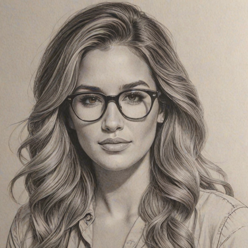 Pleasing Jessie James Decker, pencil sketch, portrait of Superb woman 1976s in glasses, hair style beatnik, outline, clear lines, fine lines, 8k