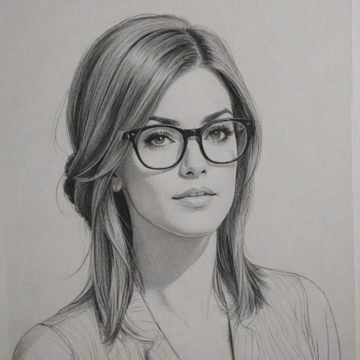 Stunning Cassadee Pope, pencil sketch, portrait of Superb woman 1965s in glasses, hair style beatnik, outline, clear lines, fine lines, 8k
