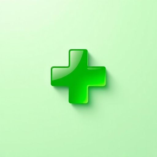 Create a high-resolution image of a glossy green cross icon on a smooth gradient background, using a Canon EOS R5 camera with a 50mm lens at f/1.8, ISO 100, and a soft focus style to enhance clarity and depth.