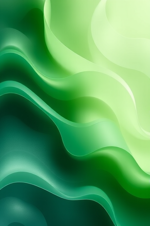 Create an abstract design of flowing green waves with a soft gradient, using a DSLR camera set to f/8 aperture and 1/125 shutter speed, in a top-down view, utilizing a macro lens for enhanced detail and clarity.