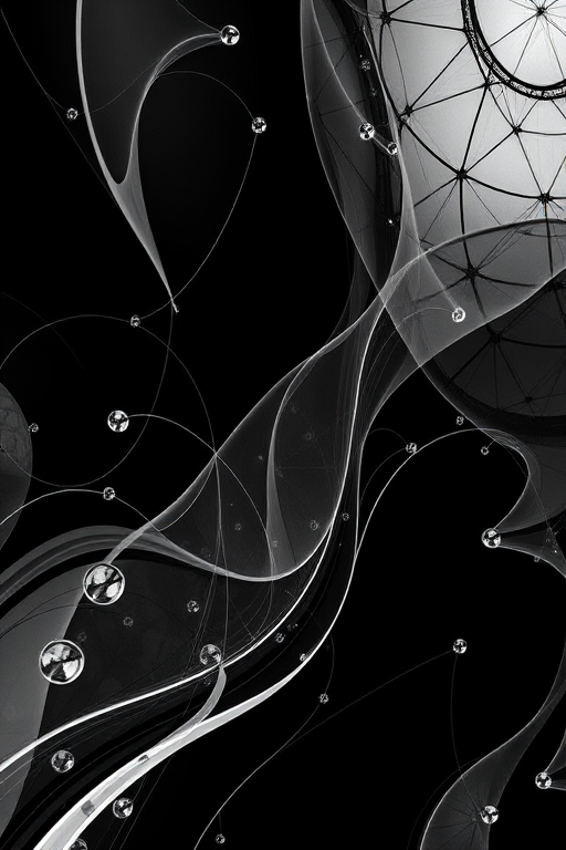 Regenerate a high-quality abstract black and white design with a modern aesthetic, using a Canon EOS R5, 50mm lens, f/1.8 aperture, ISO 100, and a top-down view capturing intricate patterns and textures.