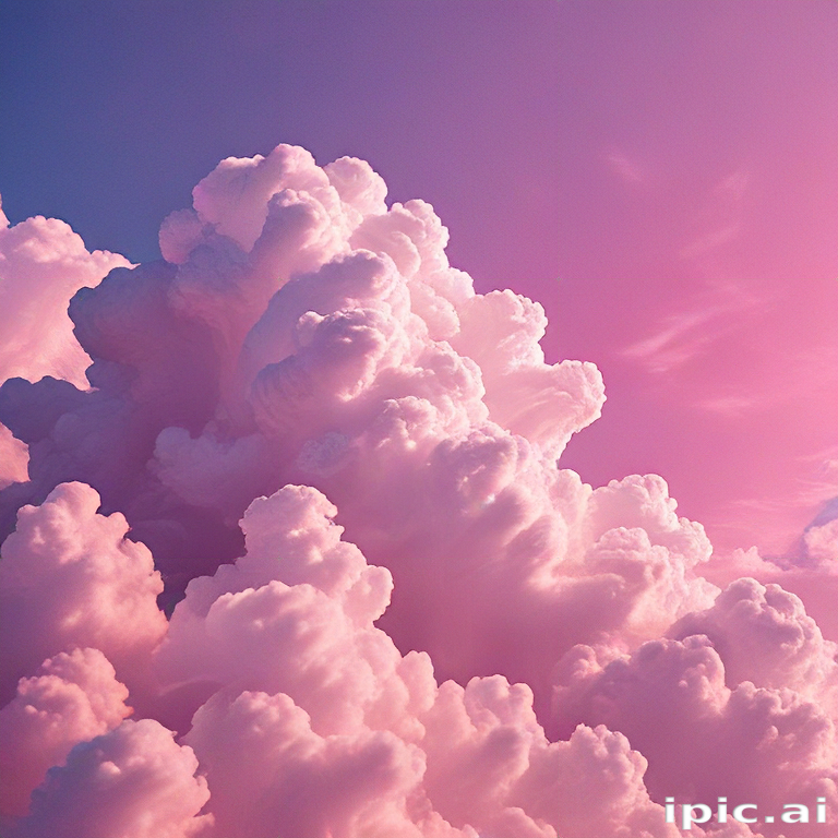 A Serene Sunset Sky Filled with Fluffy Pink and Purple Clouds.