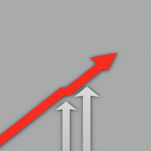 create a vector graphic of multiple arrows pointing upwards with one arrow in red and the others in shades of gray, use a clean minimalist style, set camera to ISO 100, aperture f/8, focal length 35mm, top-down view, shot with a digital camera