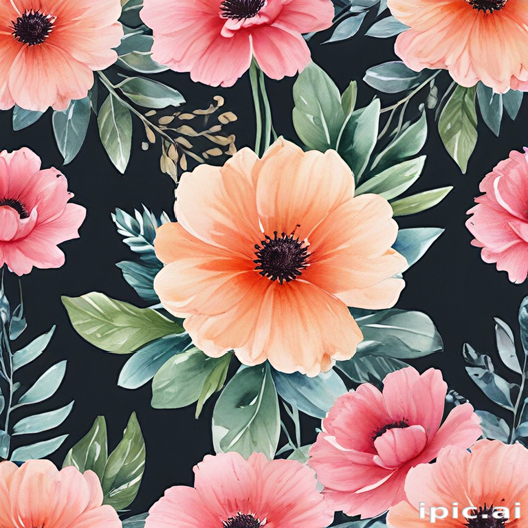 Vibrant Floral Pattern Featuring Colorful Blooms Against a Dark Background