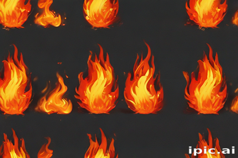 Vibrant and Dynamic Flames Dancing Against a Dark Background in Repetition.