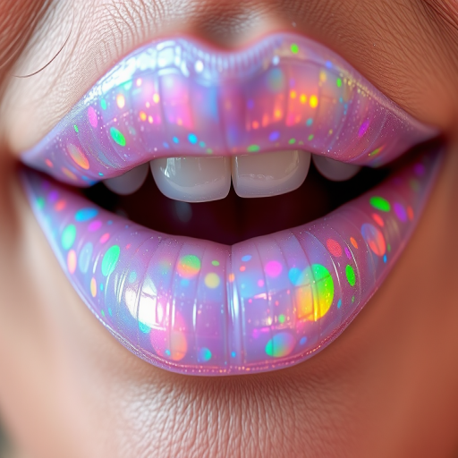 Ethereal "Holographic Opal" lips adorned with iridescent, multidimensional pigments, creating a magical, otherworldly appearance in various lighting