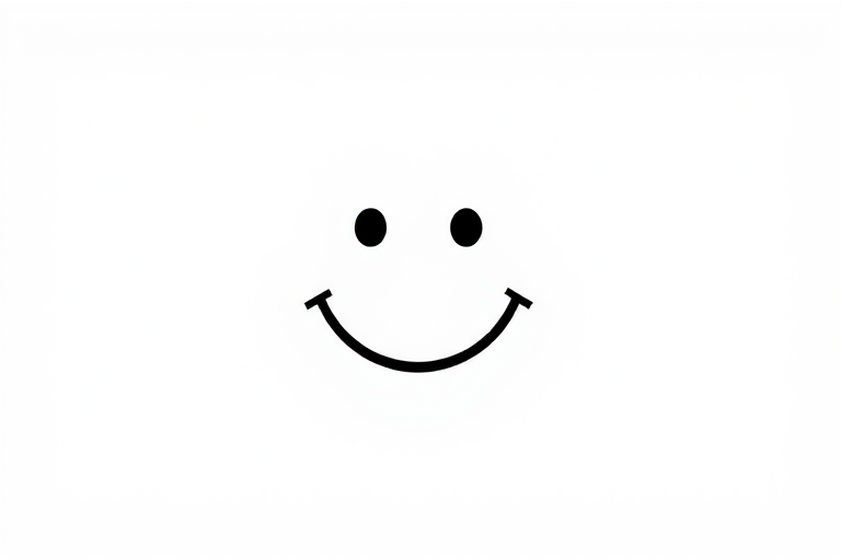 Create a high-resolution image of a minimalist smiley face on a white background using a DSLR camera with a 50mm lens, ISO 100, aperture f/2.8, and a soft focus effect to enhance the image quality.