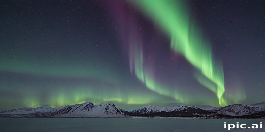 Majestic Northern Lights Dancing Over Snowy Mountains and Serene Waters