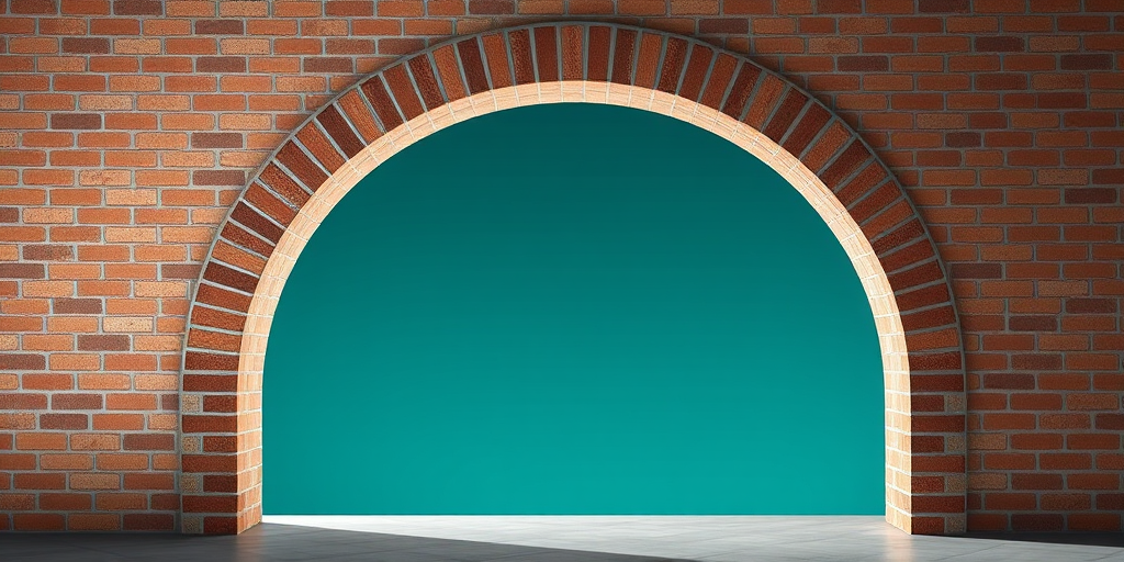 regenerate an image of a brick archway with a smooth gradient background transitioning from dark to turquoise, captured with a DSLR camera at f/11, ISO 100, 1/60 sec, in landscape view, with a medium-format style to enhance clarity and depth.