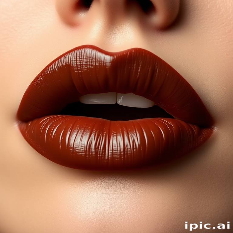 Chocolate brown lips with a satin finish, showcasing rich, earthy tones for a sophisticated and understated appearance