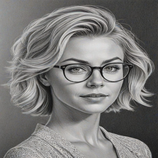 Enchanting Julianne Hough, pencil sketch, portrait of Lovely woman 1948s in glasses, hair style beatnik, outline, clear lines, fine lines, 8k