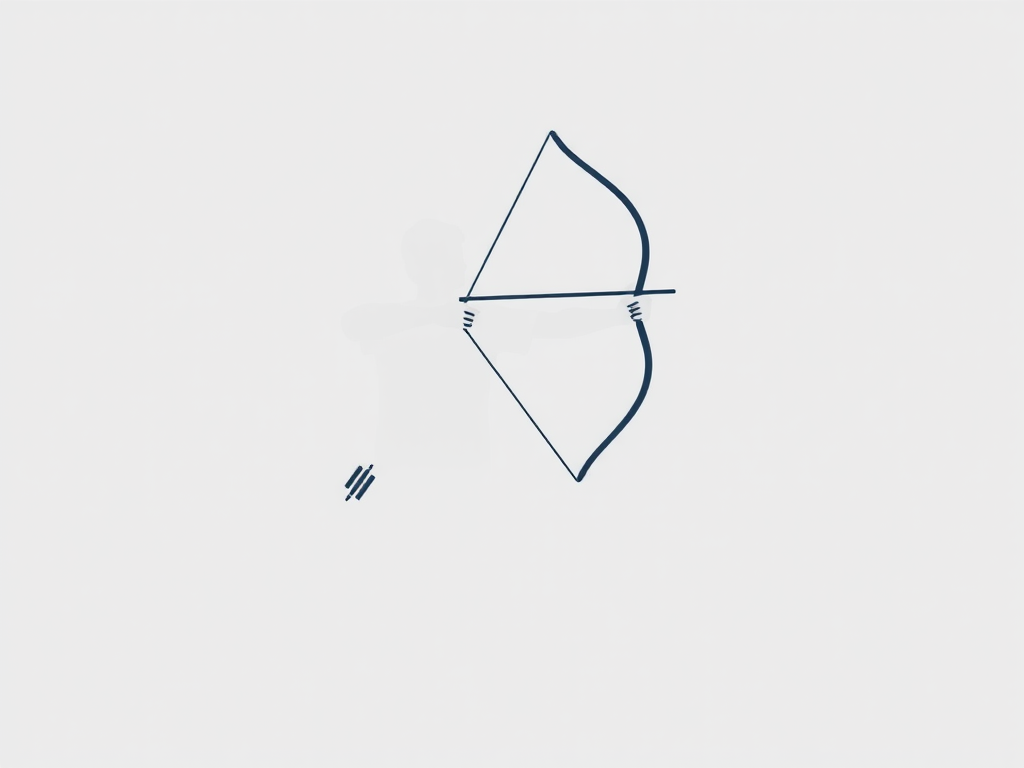 Create a minimalistic icon of a person drawing a bow, utilizing a high-resolution vector style, captured from a frontal view with soft lighting, using a digital camera with a 50mm lens at f/1.8 aperture, ISO 100, and a shutter speed of 1/200s.