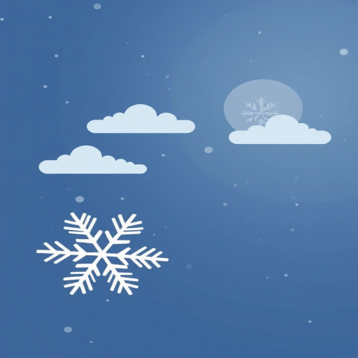 Create a minimalistic winter-themed illustration featuring stylized clouds and a prominently displayed snowflake, using a Canon EOS R5 with a 50mm f/1.2 lens at ISO 100, aperture f/2.8, and a shutter speed of 1/200s, in a soft-focus style.