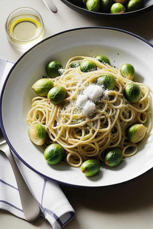 lemony spaghetti with brussels sprouts