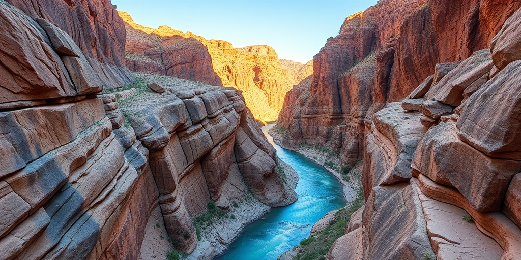 generate a high-resolution image of a rocky canyon landscape with a winding river, taken with a DSLR camera at f/8 apertures, ISO 200, 24mm lens, using natural daylight for vibrant colors and sharp details, capture the dramatic cliffs and flowing water in a panoramic view