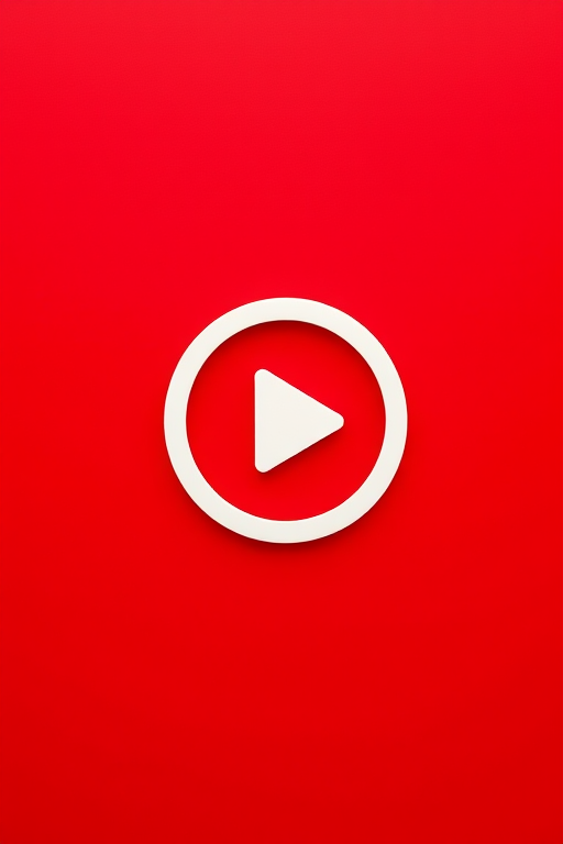 Create a high-resolution image of a red background with a centered white play button, using a DSLR camera, aperture f/2.8, ISO 100, 50mm lens, top-down view for clarity and detail.