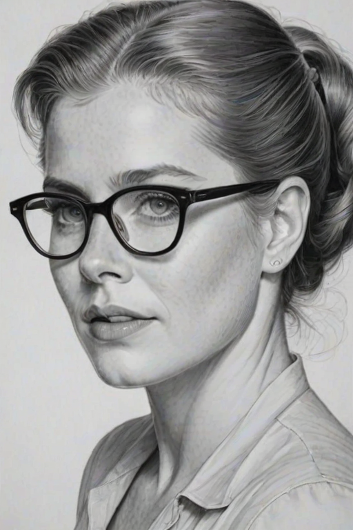 Sublime Amy Adams, pencil sketch, portrait of Sublime woman 1946s in glasses, hair style beatnik, outline, clear lines, fine lines, 8k