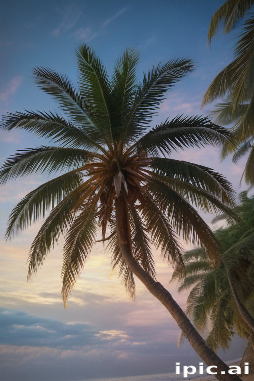Serene Sunset Over Tropical Paradise with Lush Palm Trees Silhouetted