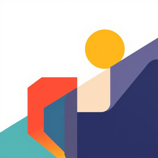 Create a high-resolution digital illustration of a minimalist abstract design with geometric shapes, using a Canon EOS R5 camera, 50mm lens, aperture f/1.8, ISO 100, focused on vibrant color contrasts, soft lighting, and a clean background for enhanced clarity.