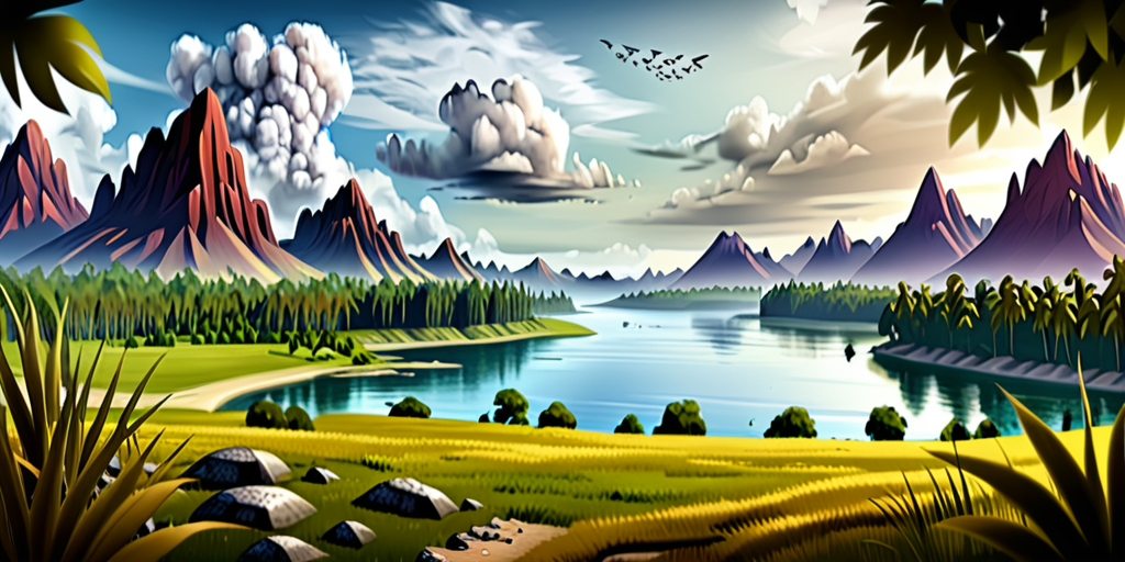 Majestic Landscape Featuring Mountains, Lush Greenery, and a Serene River