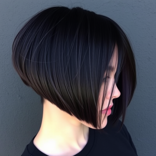 Velvet Midnight Shadow displays a rich, deep black base with subtle dark purple undertones, cut into a sleek, angular bob with razor-sharp edges