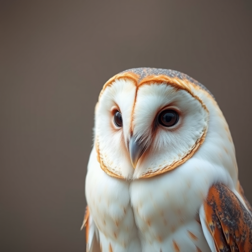 Close-up of a barn owl with detailed feathers in soft focus background, aperture f/2.8, shutter speed 1/250s, ISO 200, shot with a DSLR camera in natural light to enhance sharpness and depth.