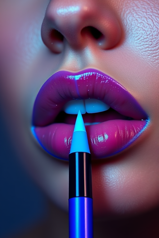Electric blue lip liner "Neon Horizon" offering precise application, vibrant pigmentation, and long-wearing properties for creating unique lip shapes and designs